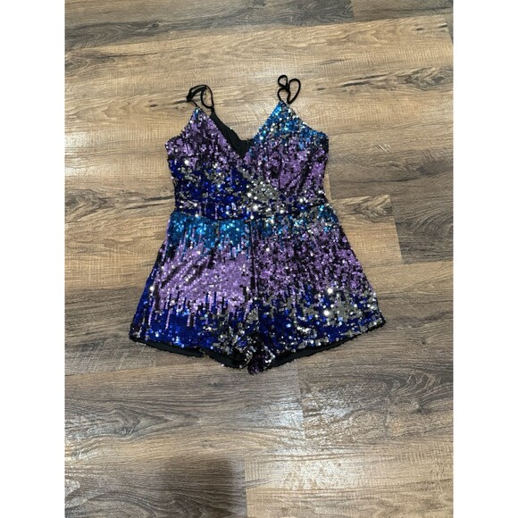 Charlotte Russe Blue Sequinned Playsuit Shorts Jumpsuit Party Evening Ladies M - Picture 1 of 4